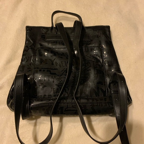 DKNY Backpack Purse.  Black Leather Graffiti - Picture 3 of 4
